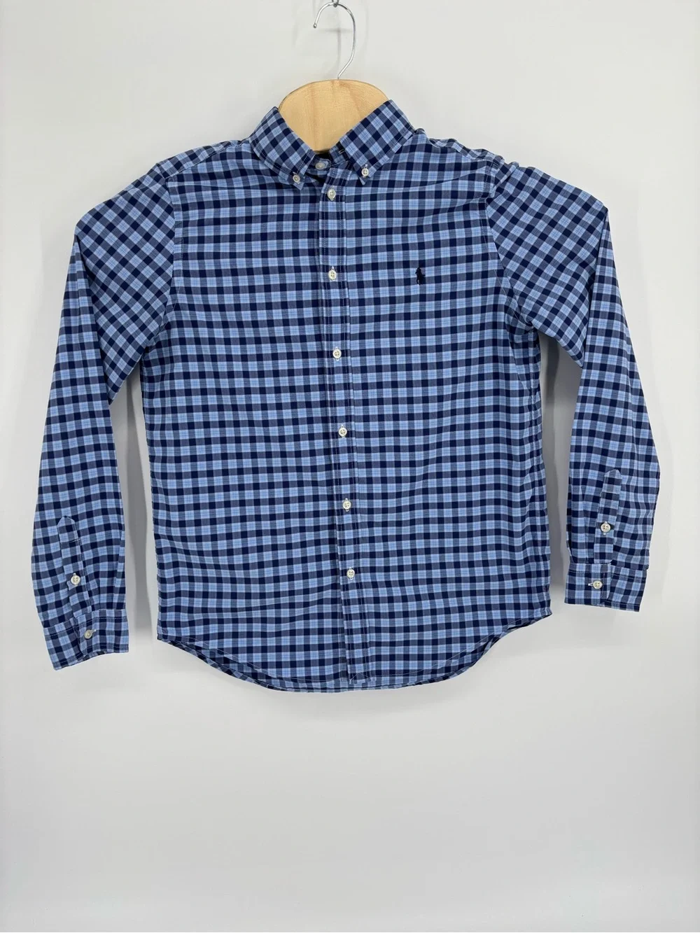 Polo Ralph Lauren Performance Boys XL 18-20 Button Down Shirt Blue Plaid Gingham